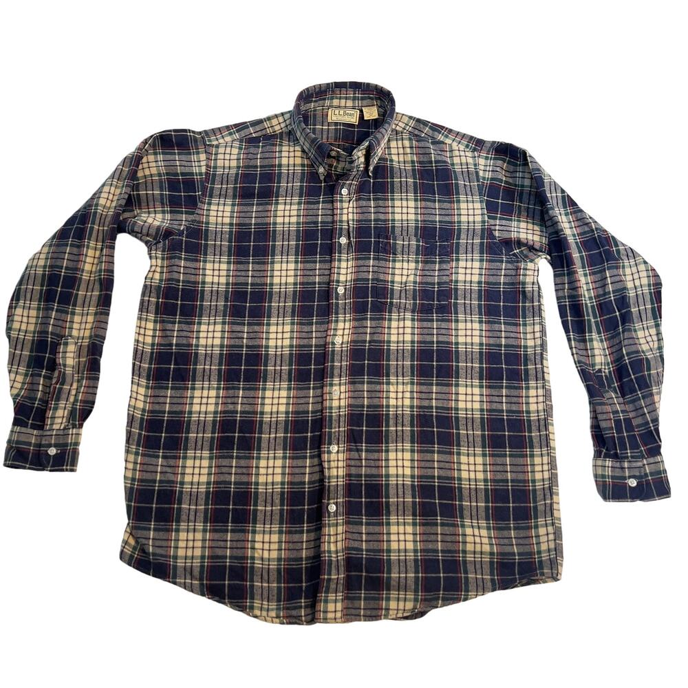 L.L. Bean Flannel Button Down Shirt Men's Large TALL Made in USA Pocket Plaid